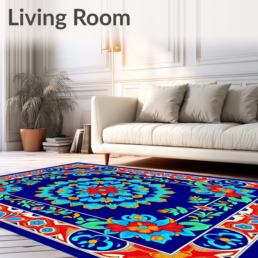 Vibrant Floral Mandalas Bordered Design Rug