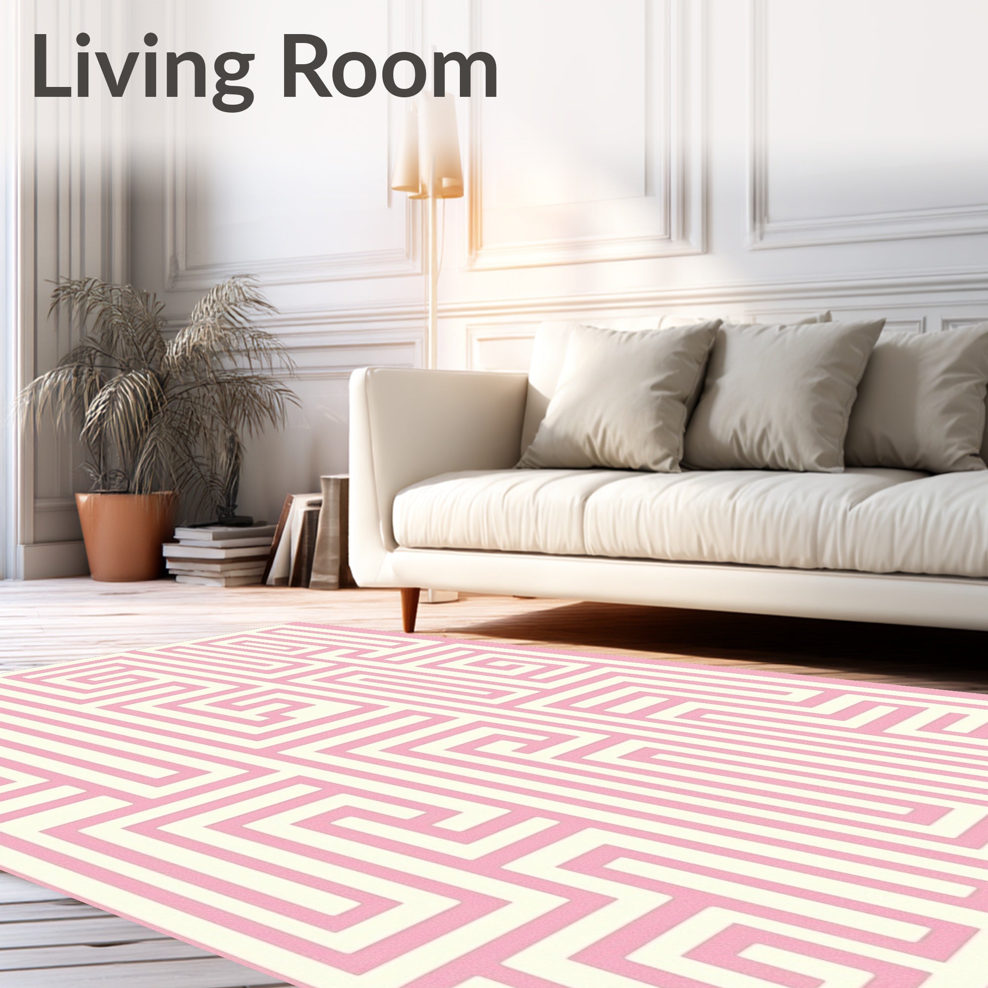 Geometric Maze Pattern Pink Rug