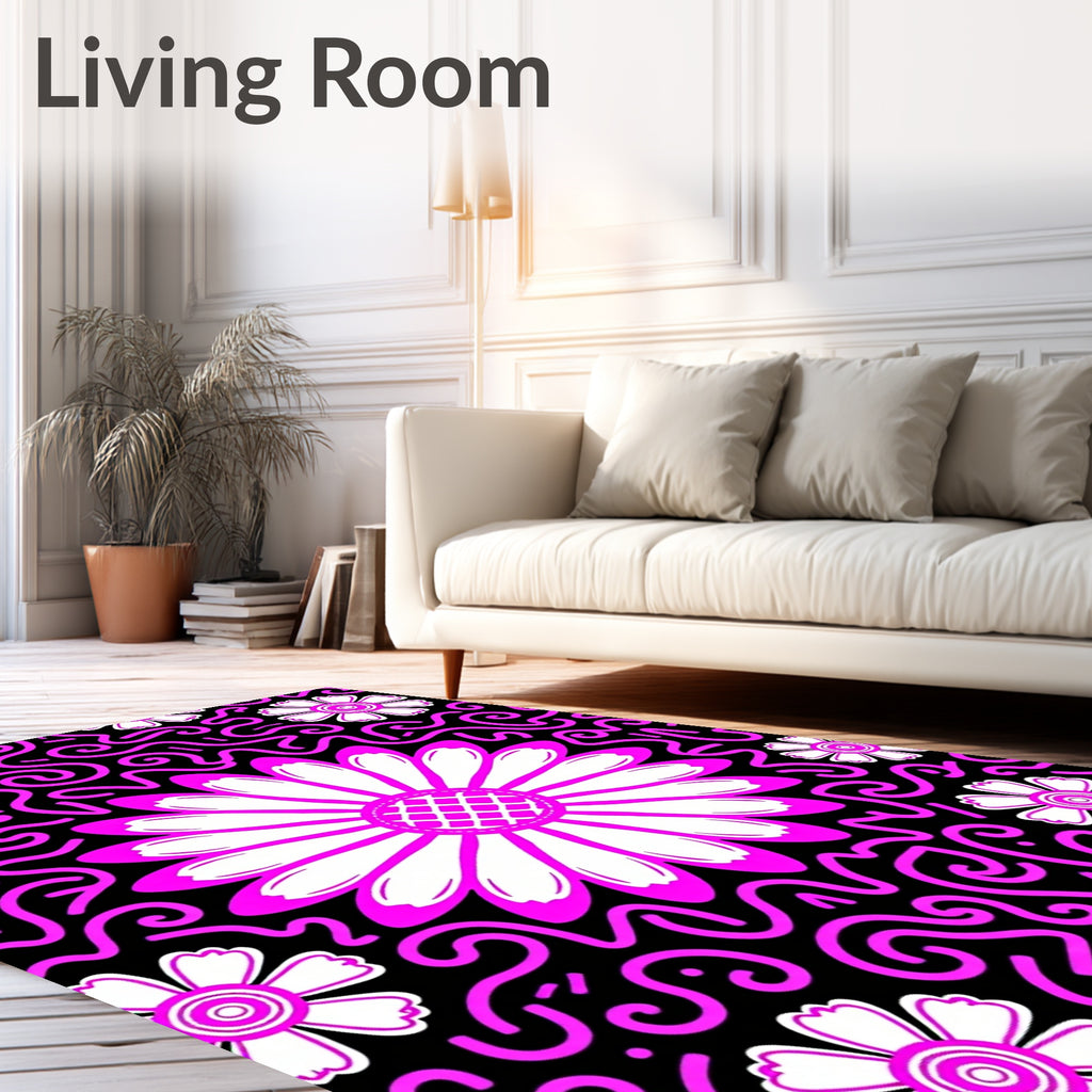 Bold Pink Floral Swirl Pattern Rug