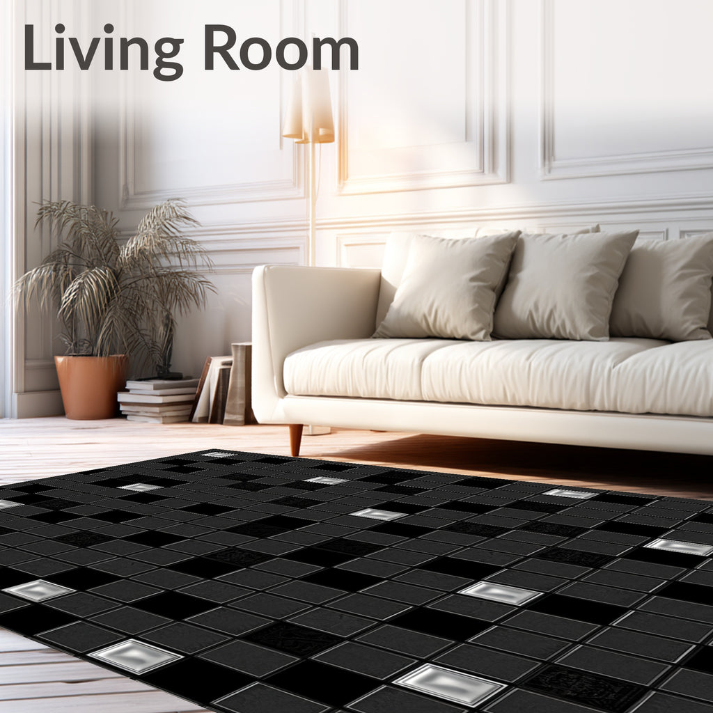 Dark Textured Geometric Pattern Rug