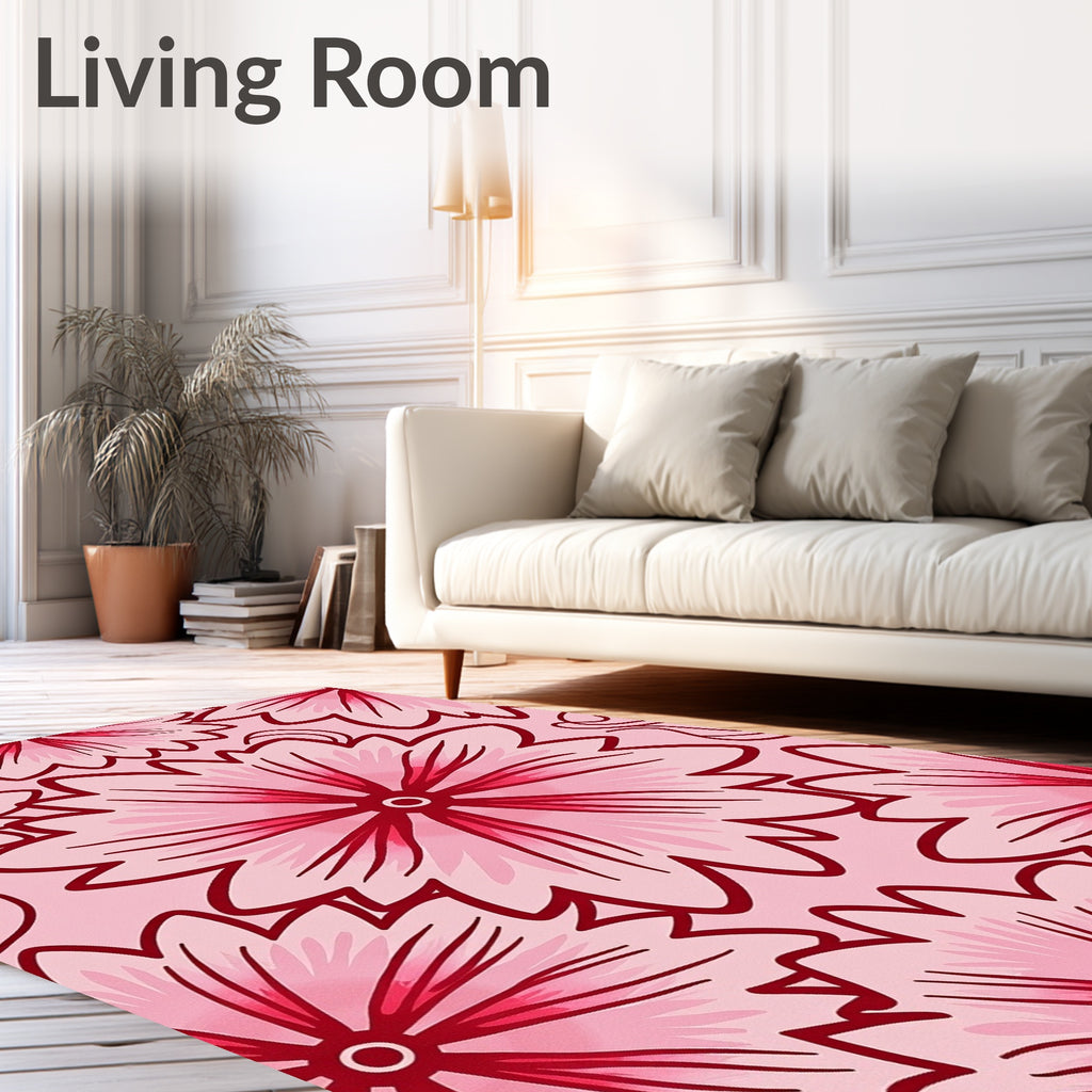 Pink Flower Outline Pattern Rug