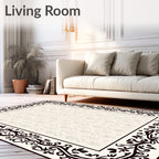 Nature Inspired Scroll Patterned Border Rug