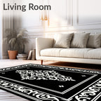 Classic Black White Arabesque Border Rug
