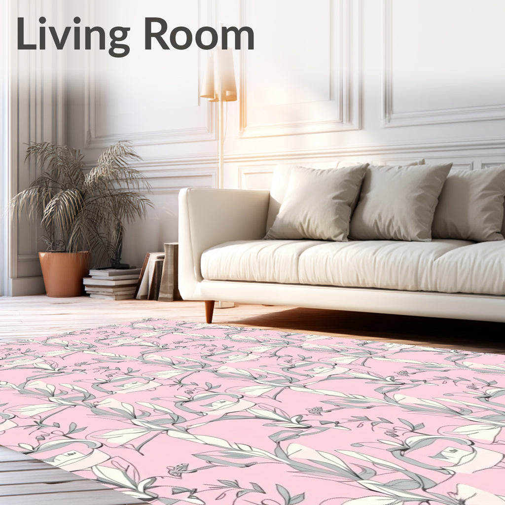 Soft Pink Floral Sketch Pattern Rug
