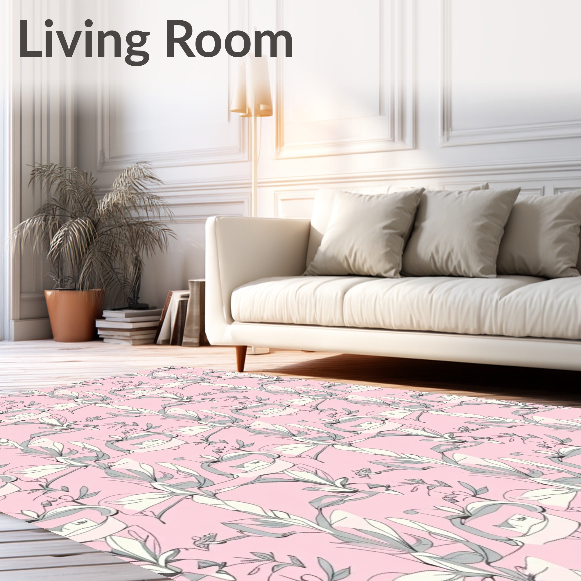 Soft Pink Floral Sketch Pattern Rug