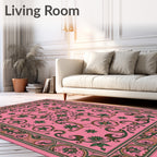 Pink Floral Swirls Detailed Pattern Rug