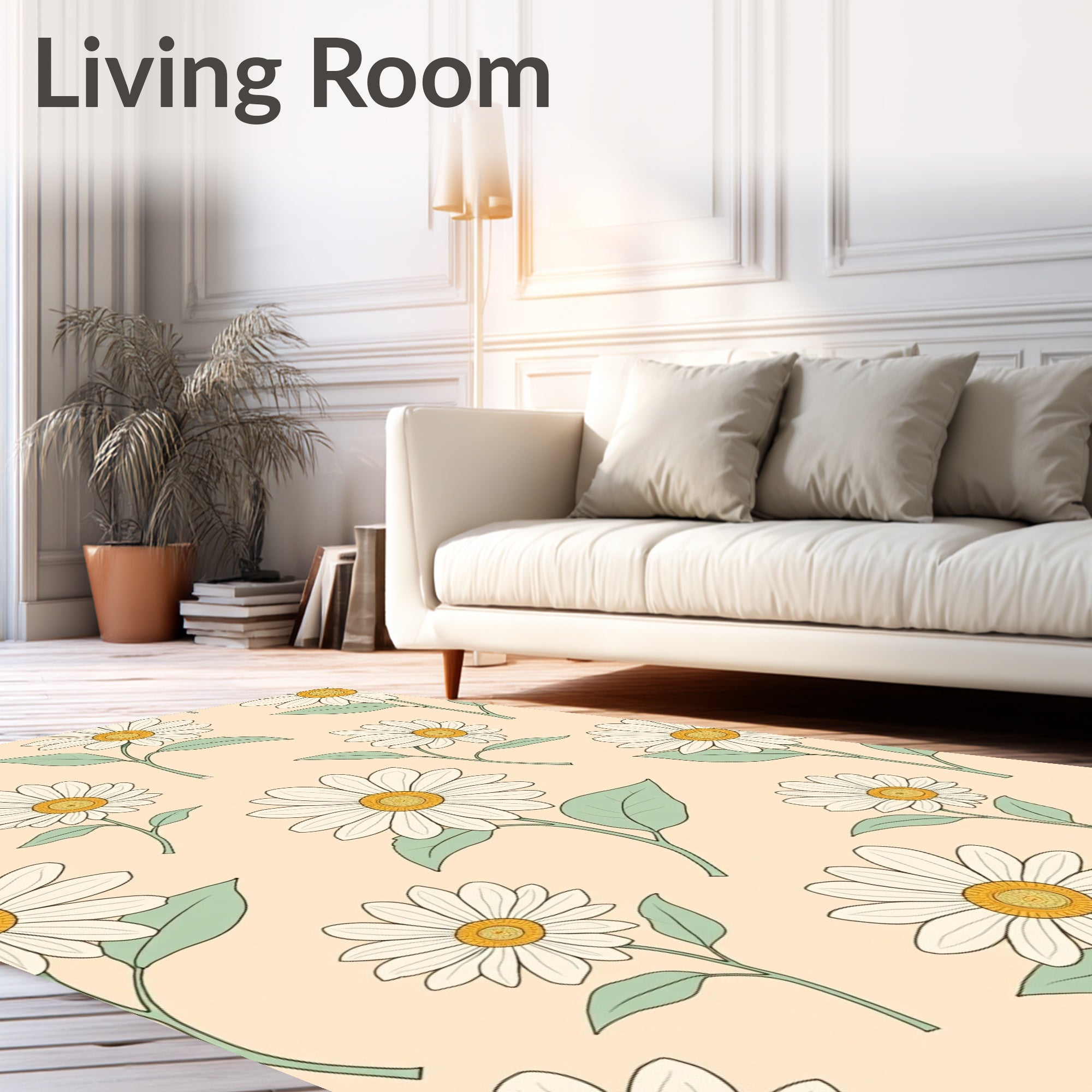 Retro Daisy Botanical Pattern Rug