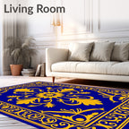 Classic Blue Gold Floral Medallion Rug