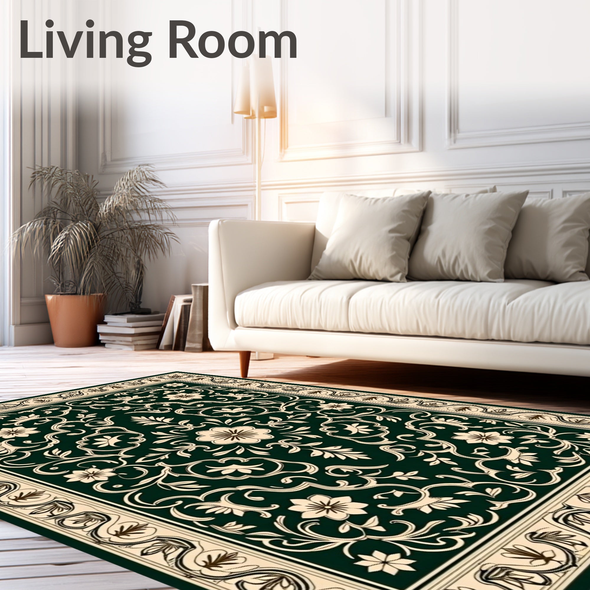Vintage Floral Swirls Cream Green Rug