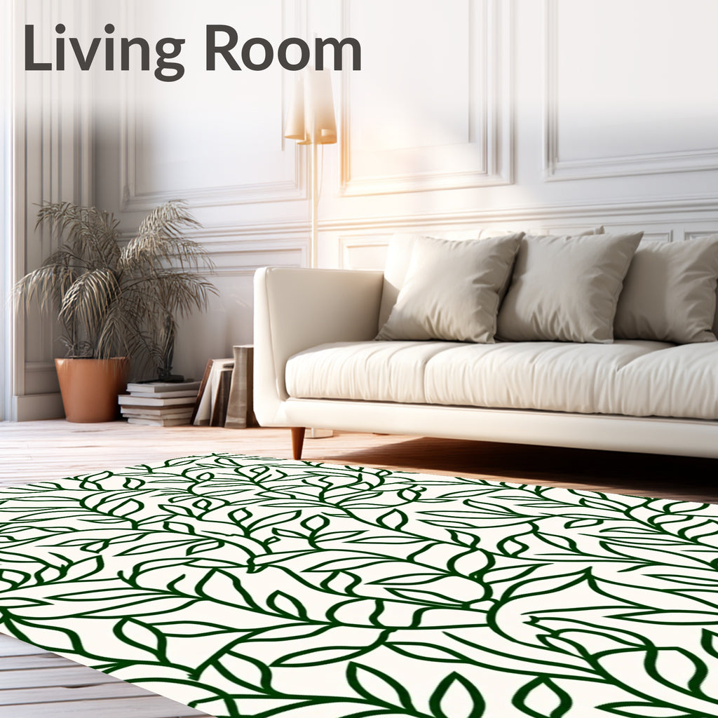 Lush Green Leafy Vine Pattern Rug