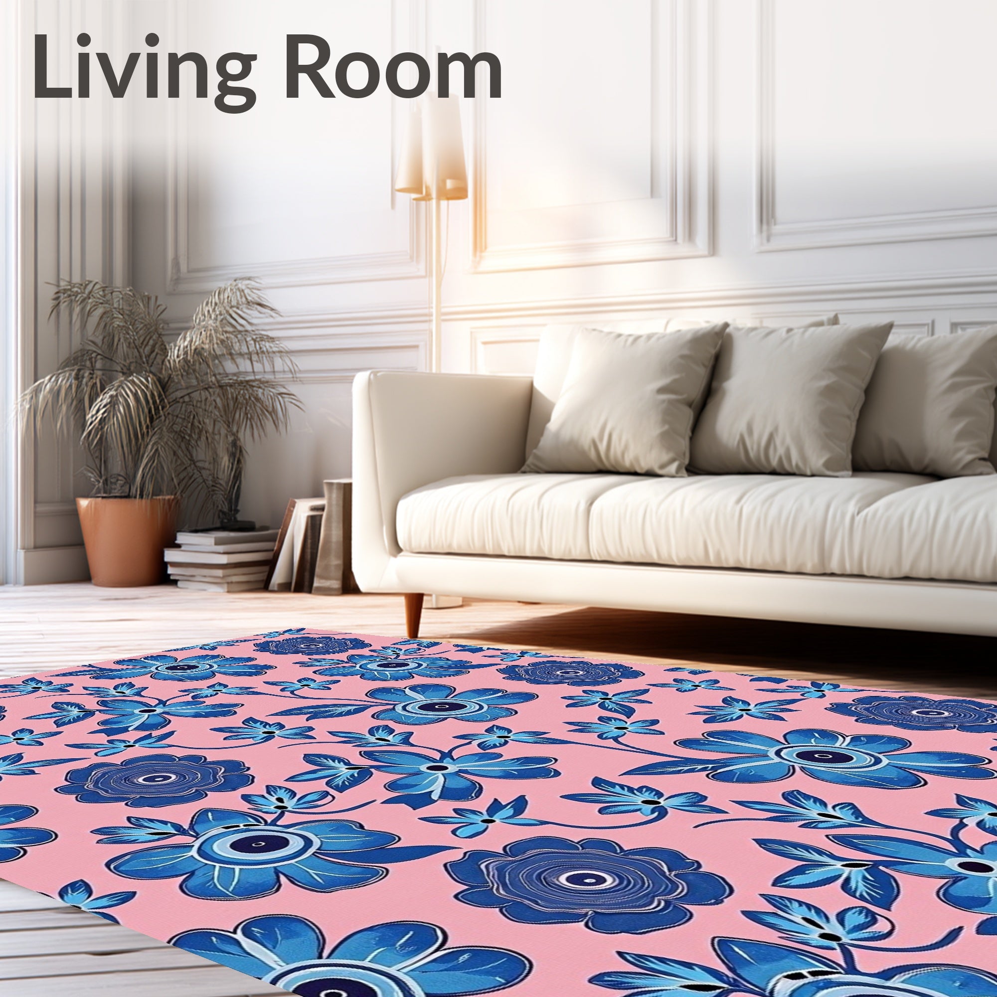 Whimsical Blue Floral Patterned Rug