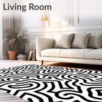 Bold Black White Maze Pattern Rug