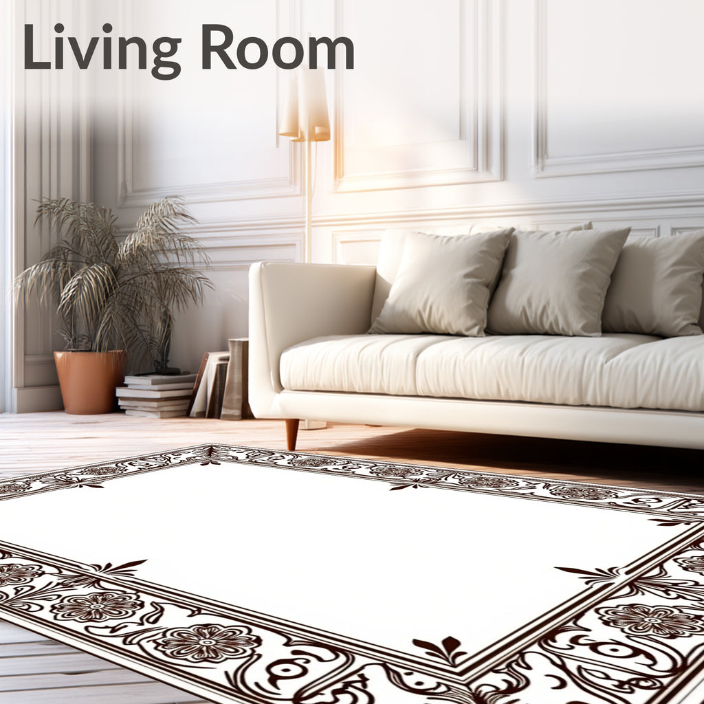 Ornate Floral Scroll Frame Design Rug