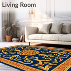 Classic Ornate Scrollwork Cobalt Rug