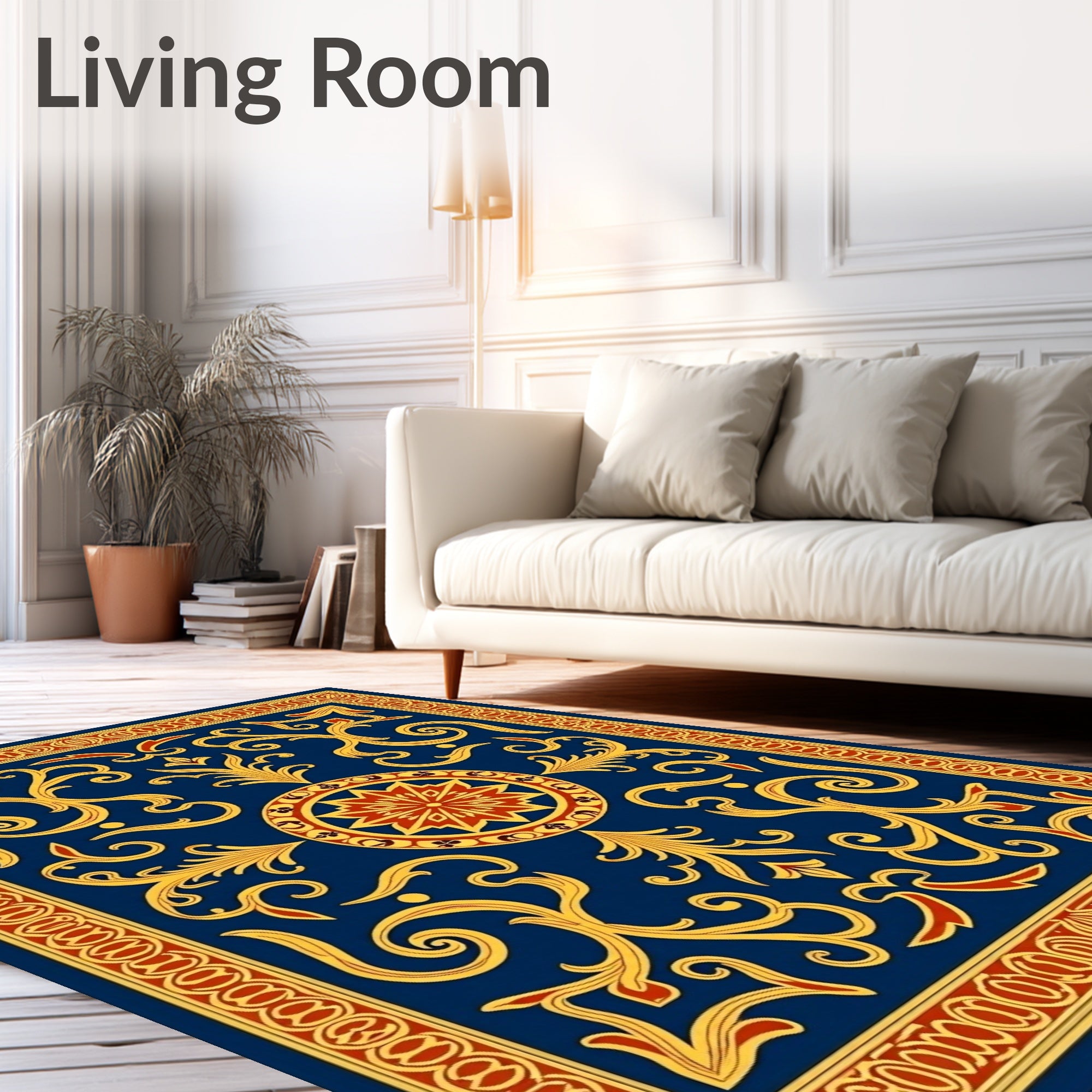 Classic Ornate Scrollwork Cobalt Rug