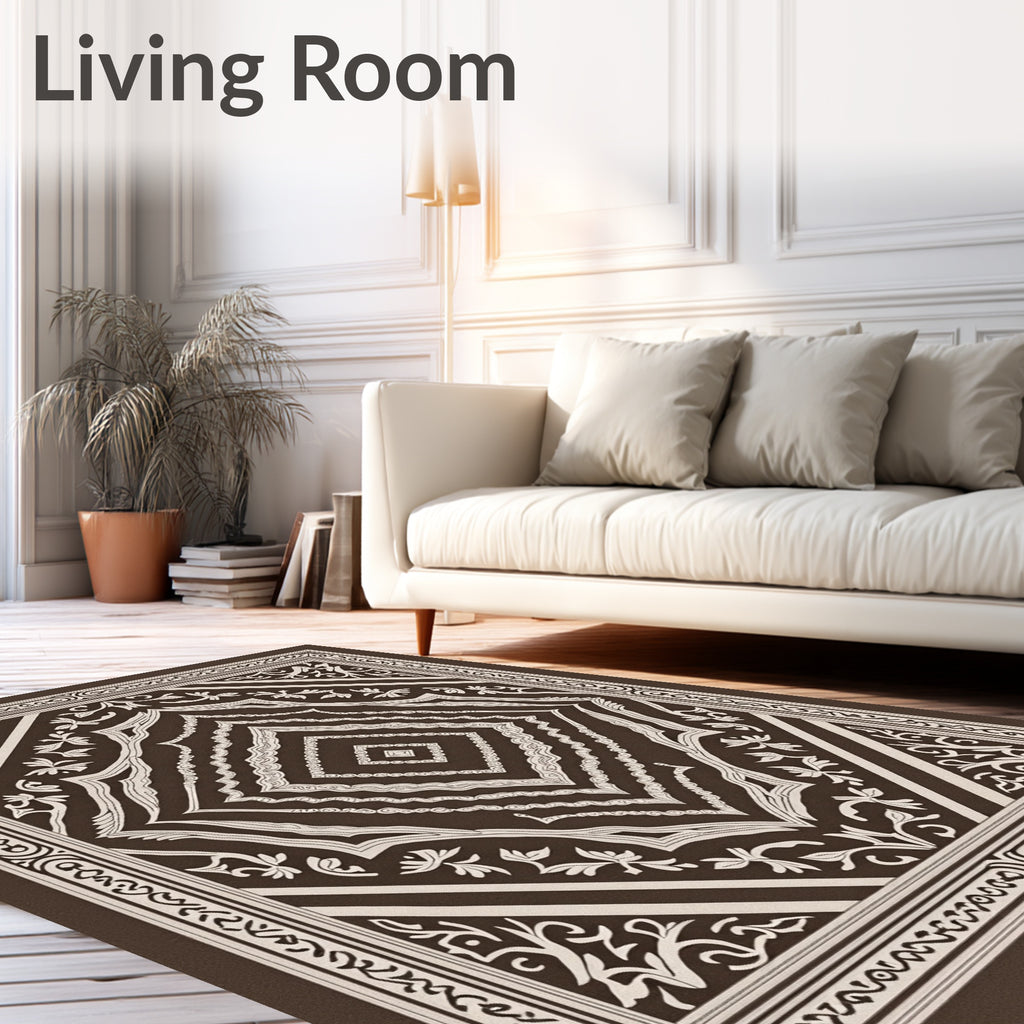 Classic Brown Cream Diamond Floral Rug
