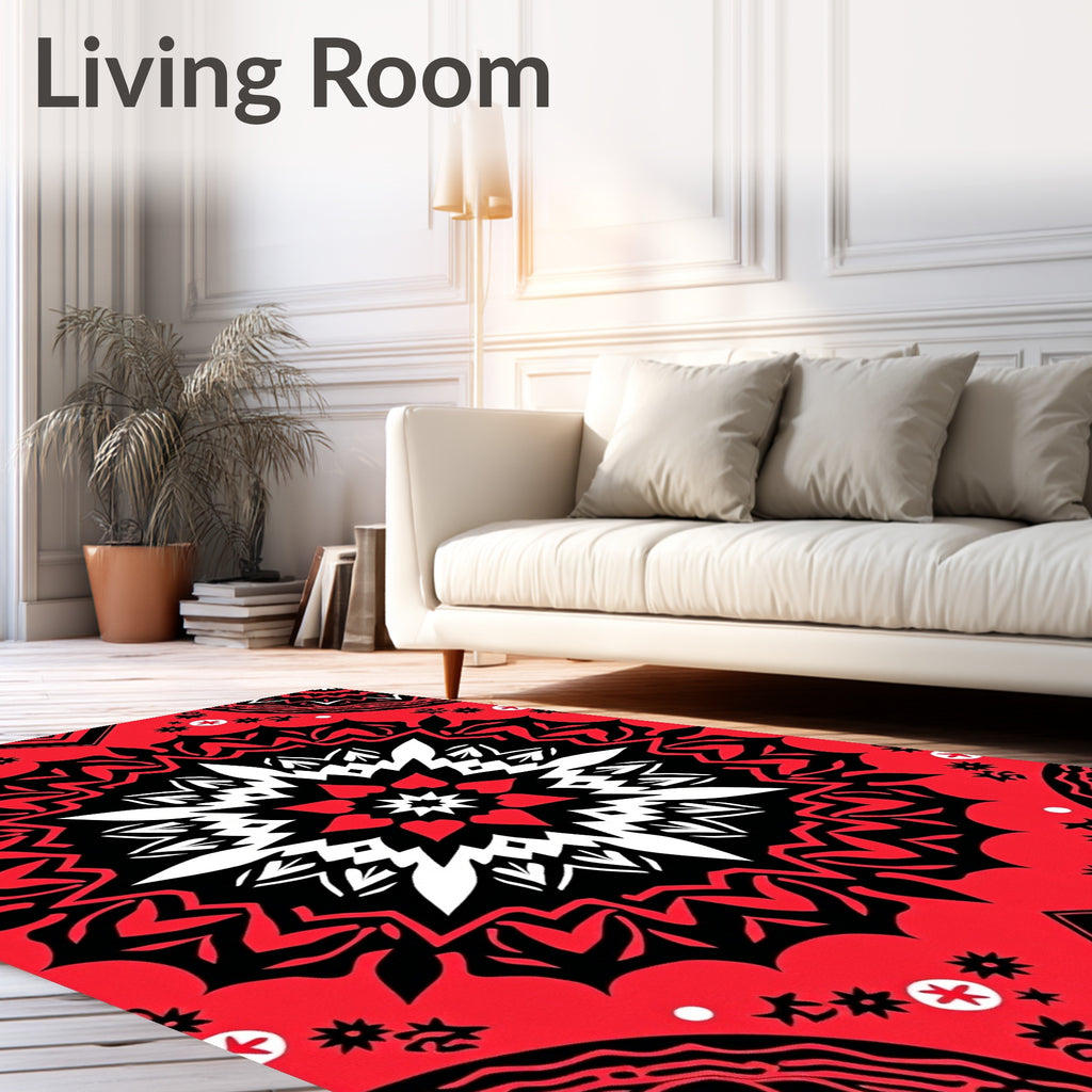 Bold Red Starburst Mandala Rug