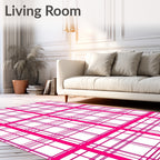 Bold Pink Plaid Pattern Rug
