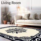 Intricate Black Floral Frame Design Rug