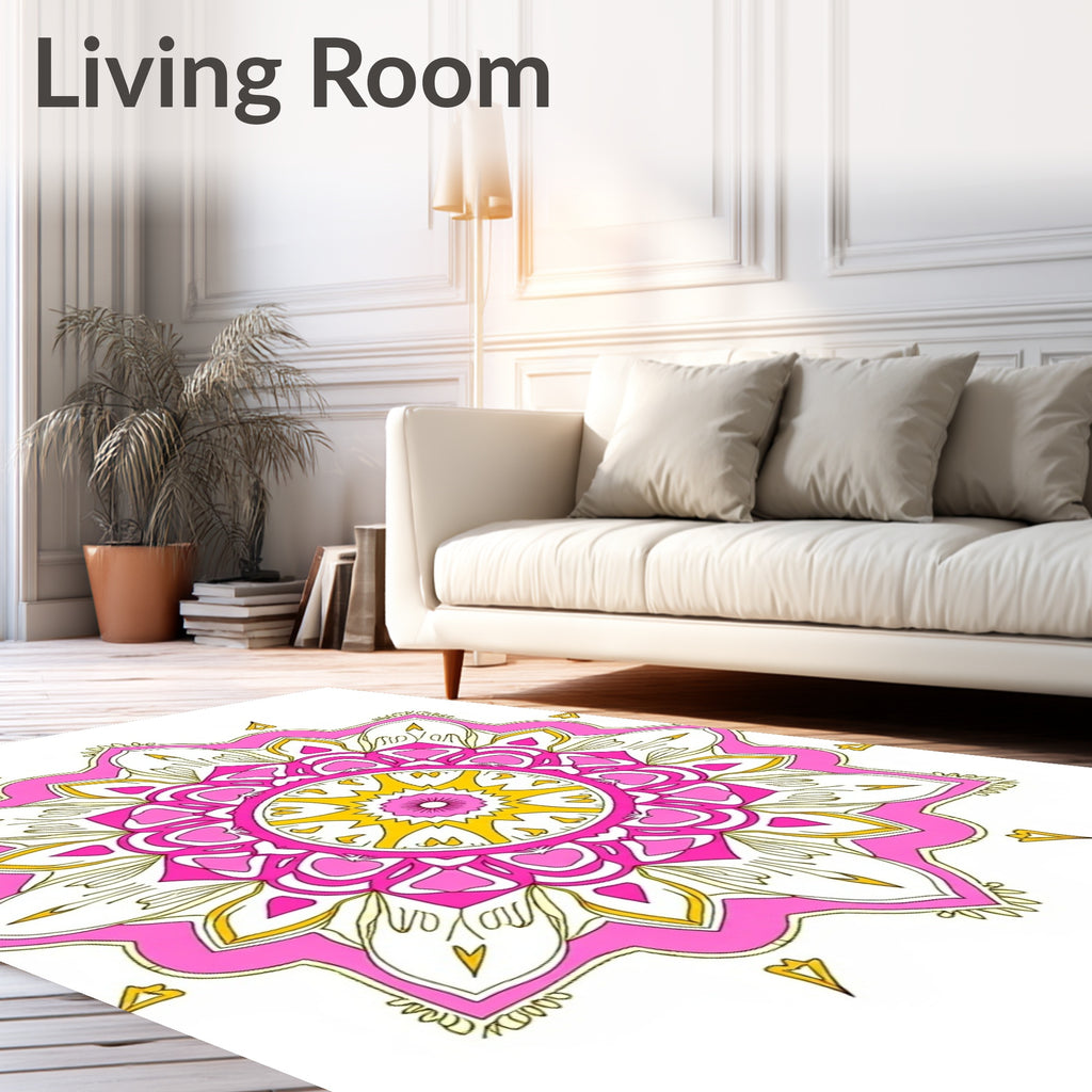 Vibrant Pink Yellow Mandala Pattern Rug