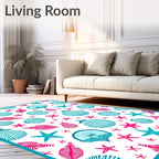Teal Pink Seashell Patterned Design Rug