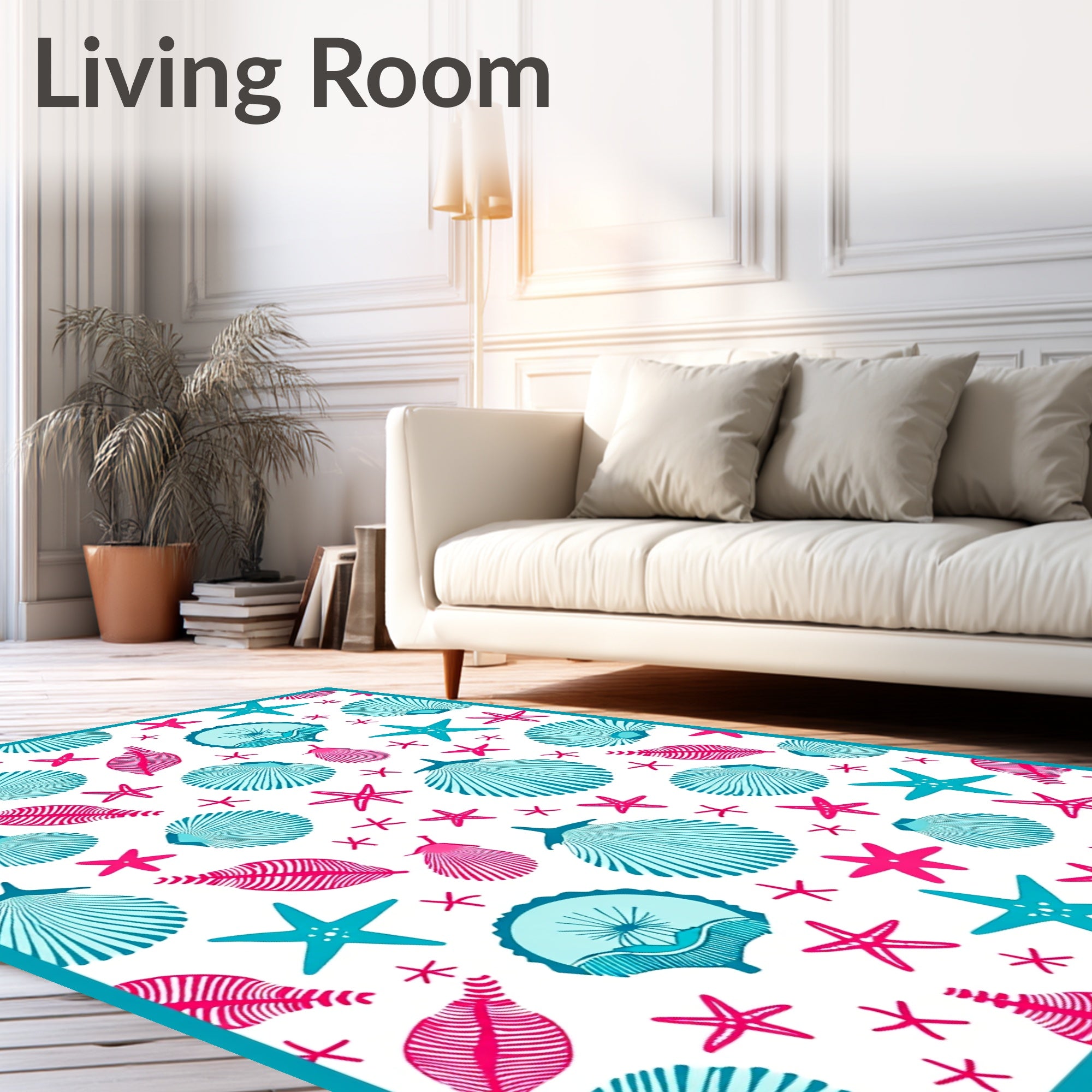 Teal Pink Seashell Patterned Design Rug