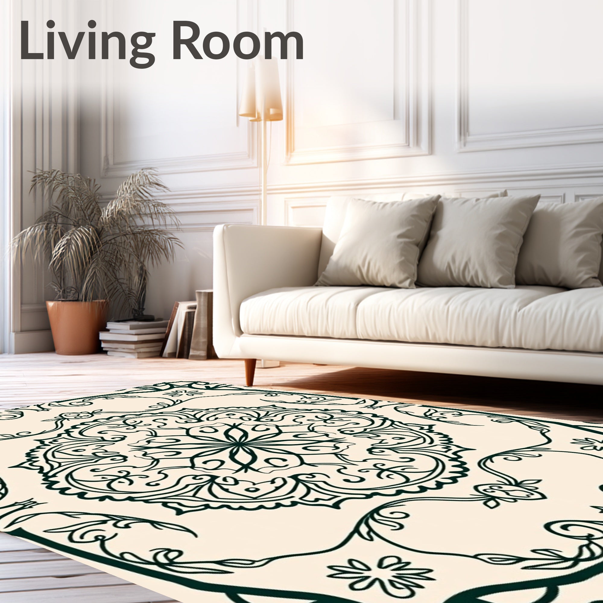 Ornate Floral Medallion Cream Rug