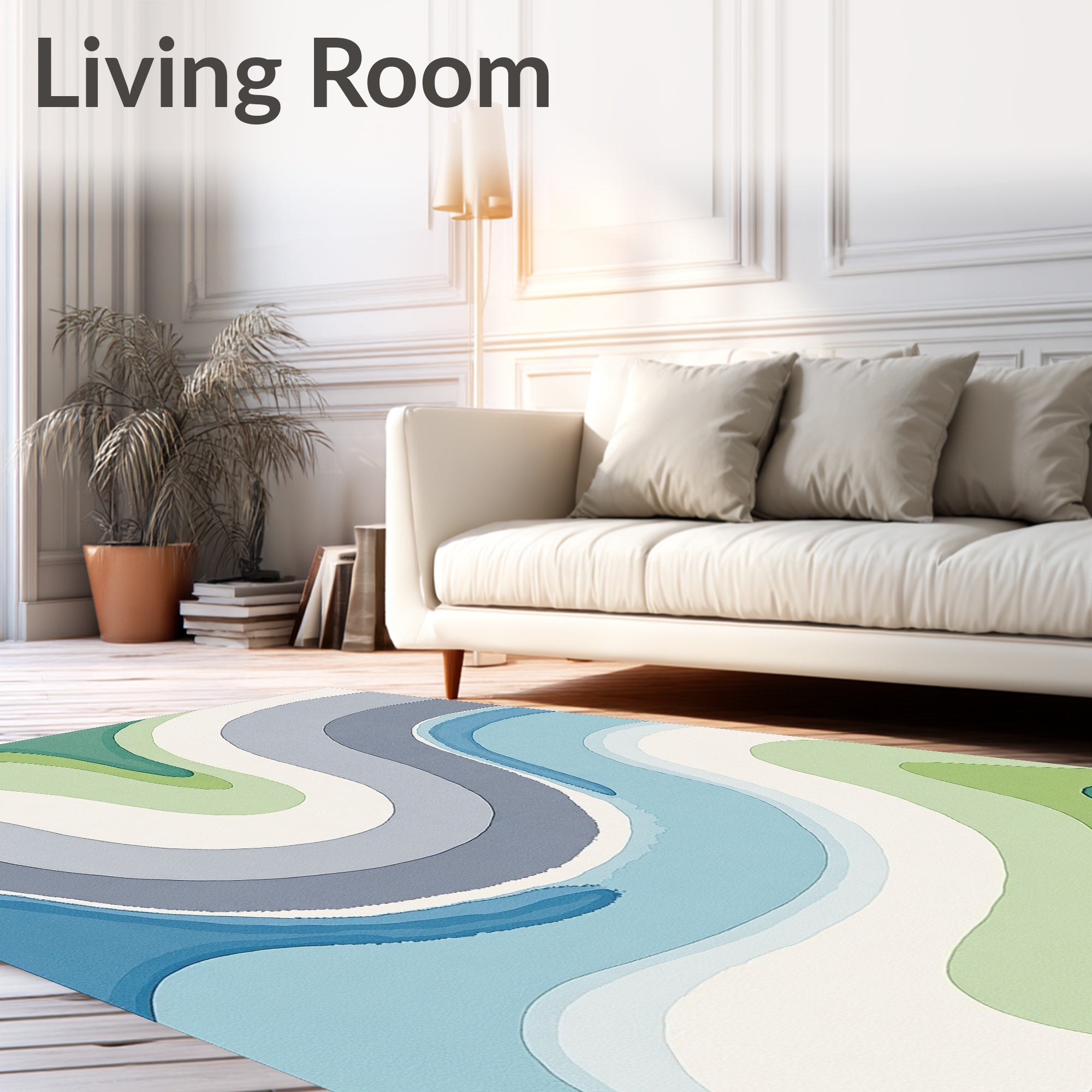 Abstract Wavy Blue Green Flow Rug