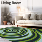Abstract Green Swirl Design Rug