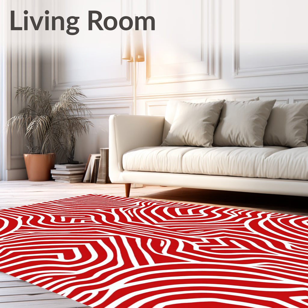 Red White Organic Flowing Pattern Rug