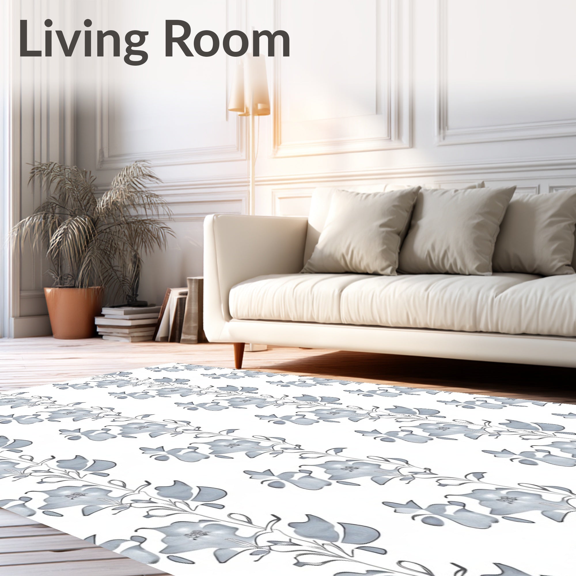 Delicate Blue Floral Vine Pattern Rug