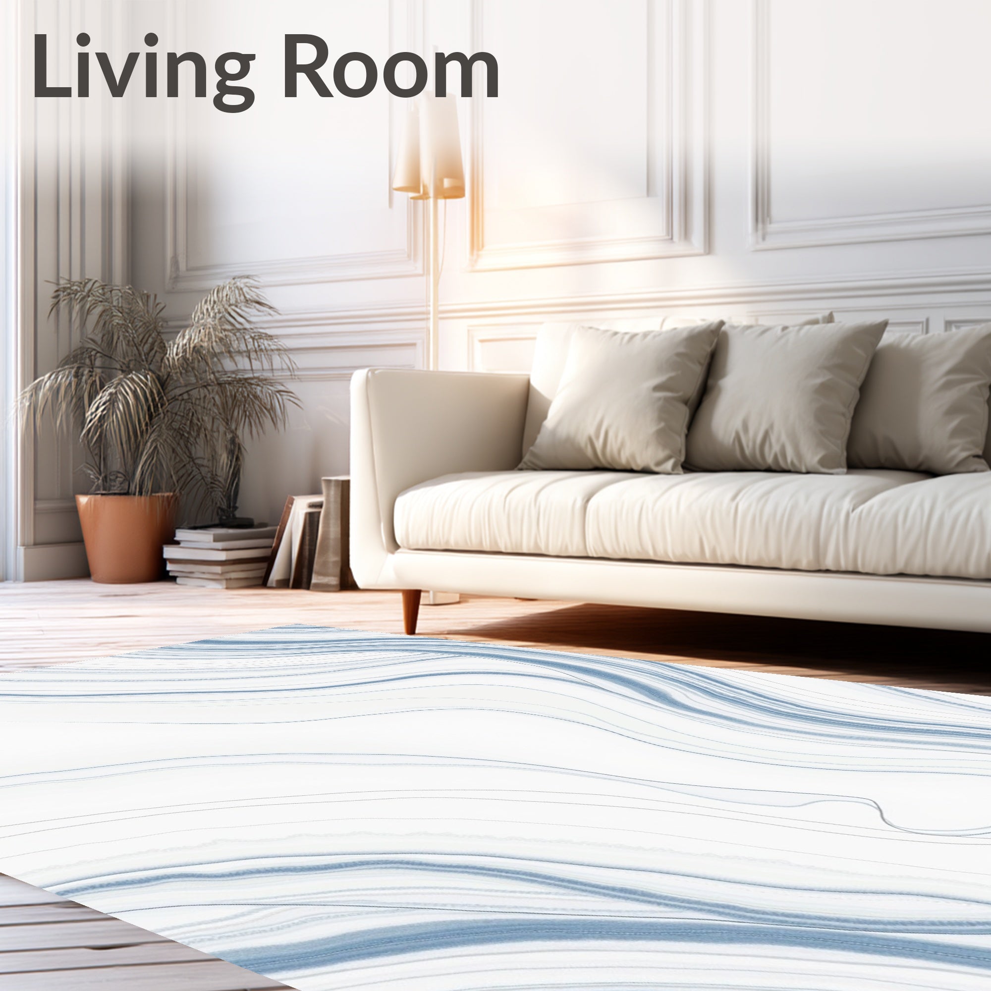 Abstract Blue White Flowing Lines Rug