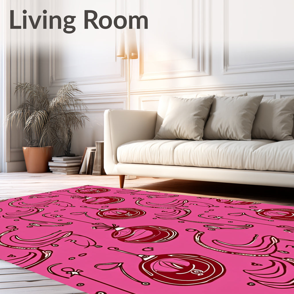 Pink Holiday Ornaments Line Art Rug