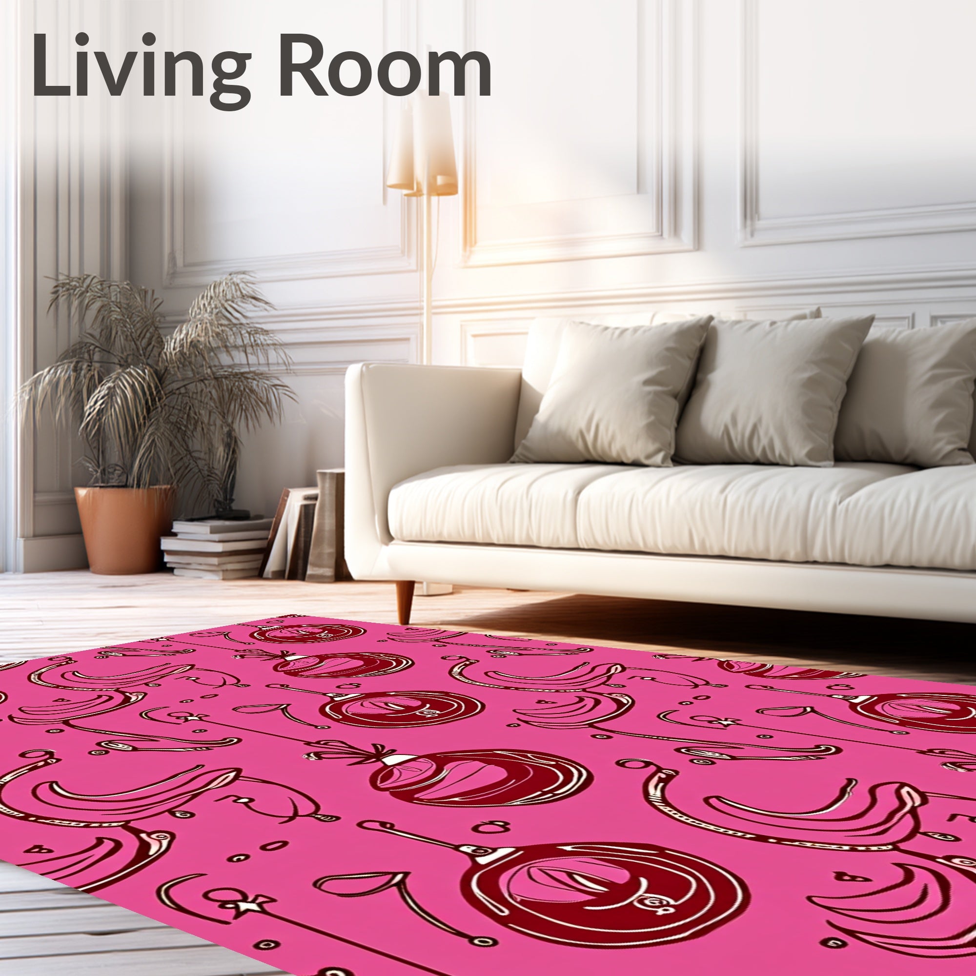 Pink Holiday Ornaments Line Art Rug