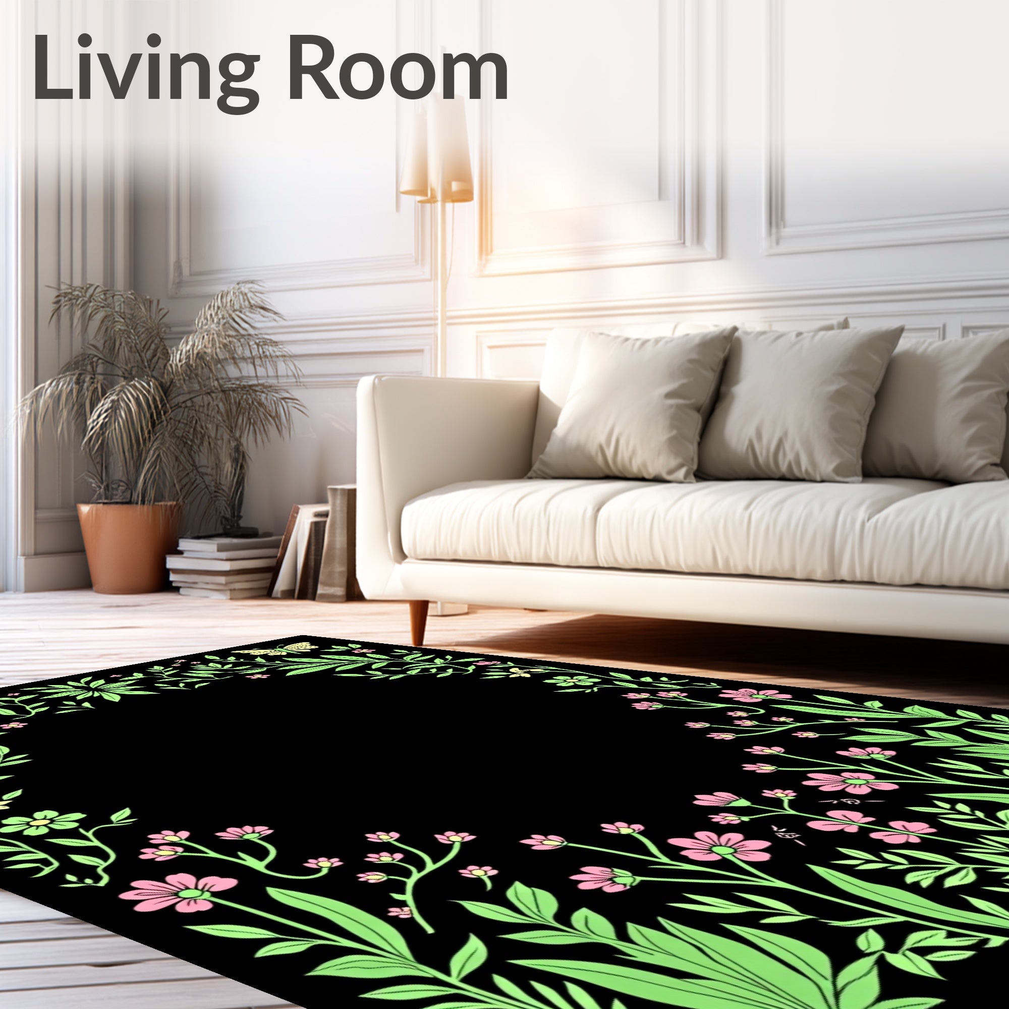 Nature Inspired Floral Butterfly Border Rug