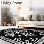 Black White Classical Scroll Pattern Rug