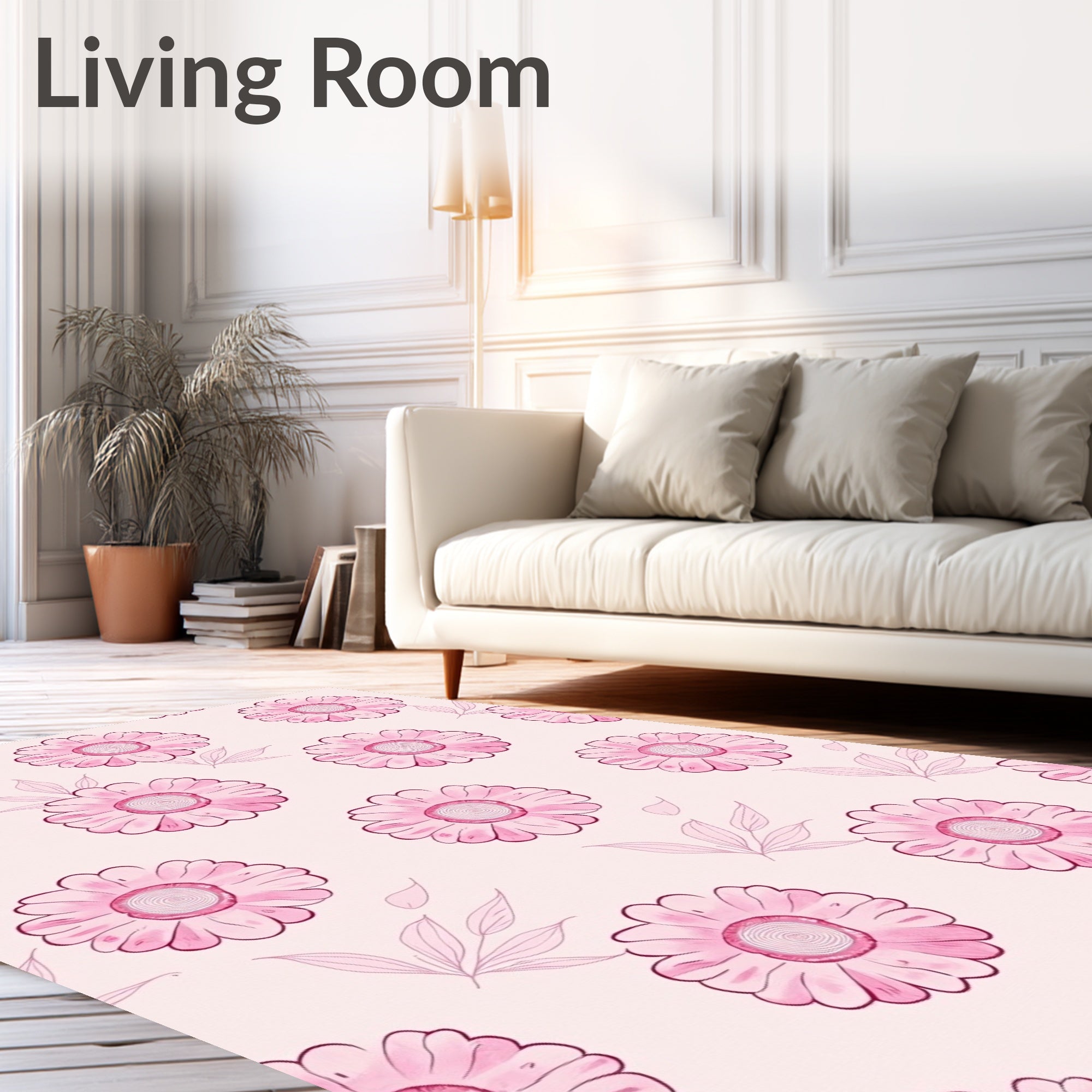 Pink Daisy Floral Pattern Rug