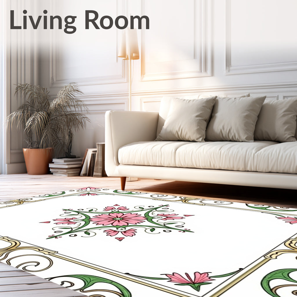 Elegant Floral Inlay Frame Design Rug