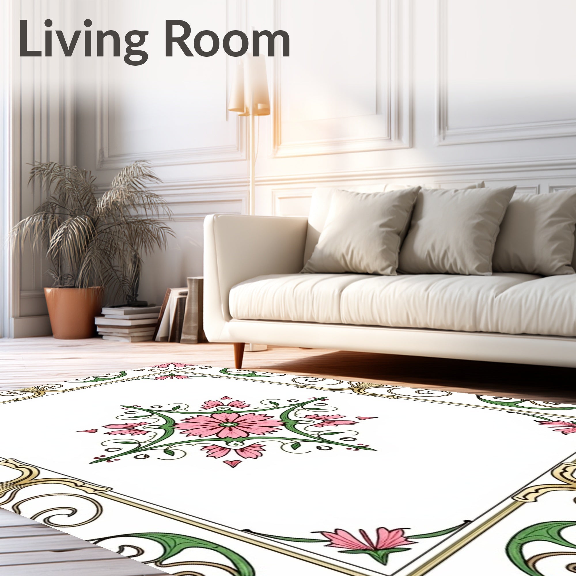 Elegant Floral Inlay Frame Design Rug