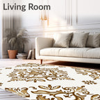 Elegant Golden Brown Damask Floral Design Rug