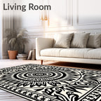Ornate Sunburst Mandala Black and White Design Rug