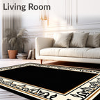 Elegant Cream Black Ornate Border Rug