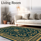Ornate Golden Swirl Floral Medallion Rug
