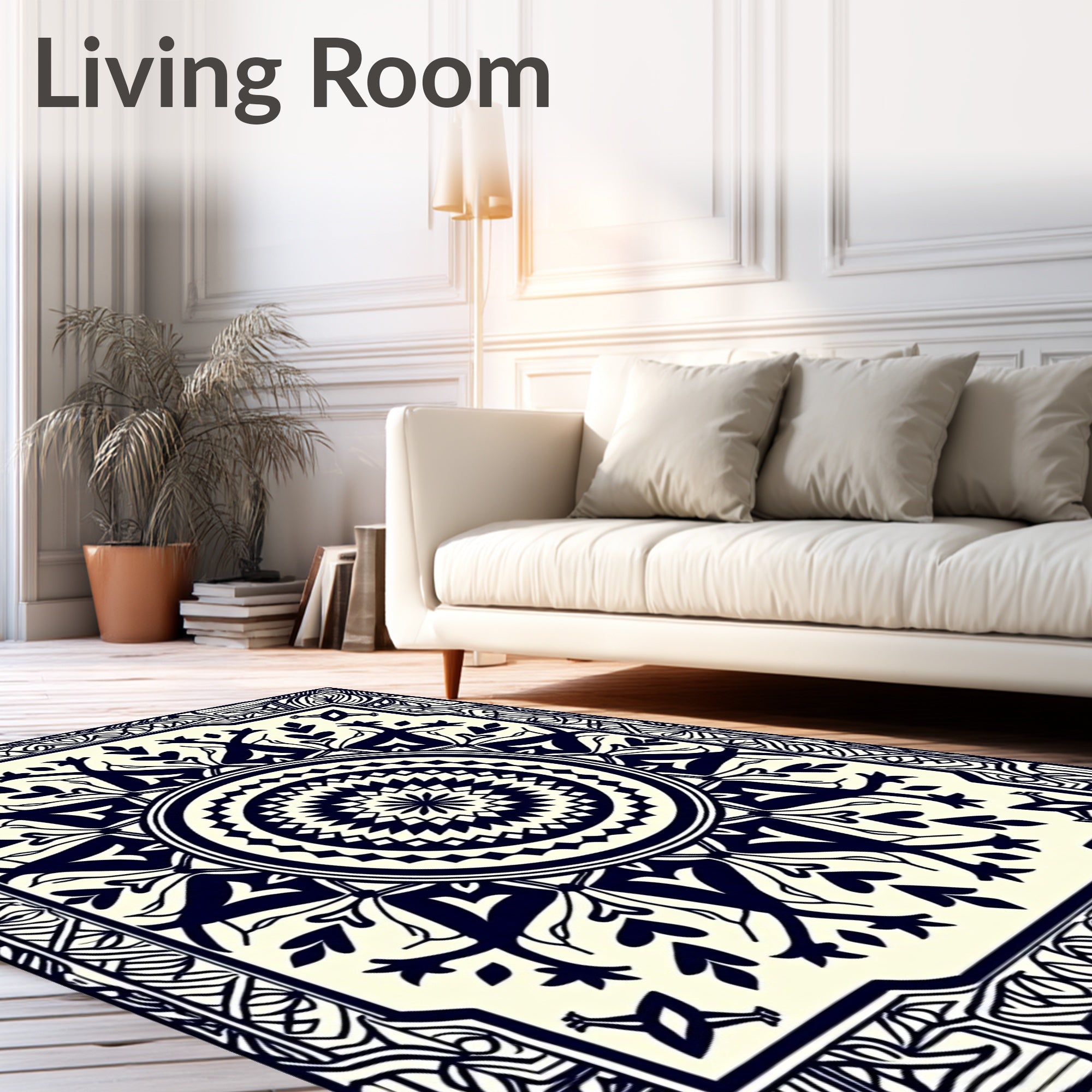 Intricate Dark Floral Mandala Design Rug