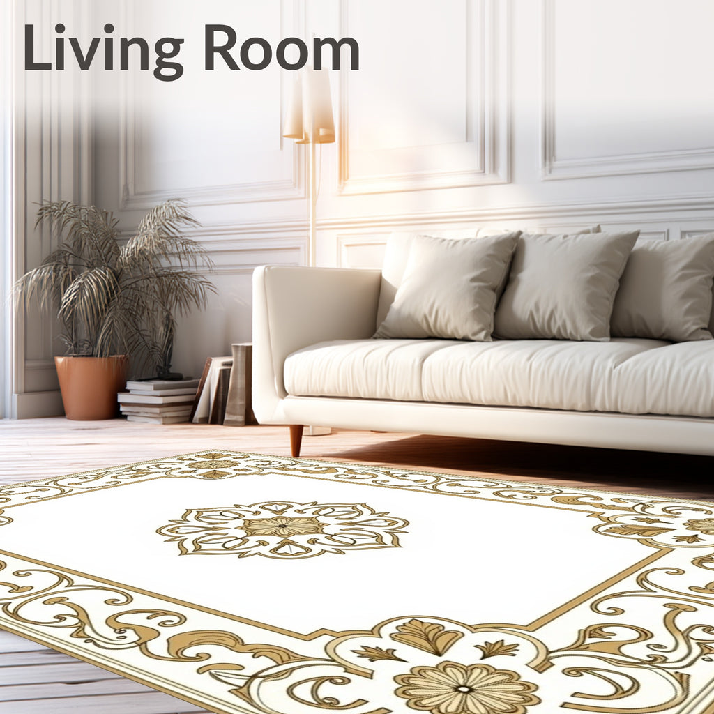 Gold Floral Vintage Border Rug