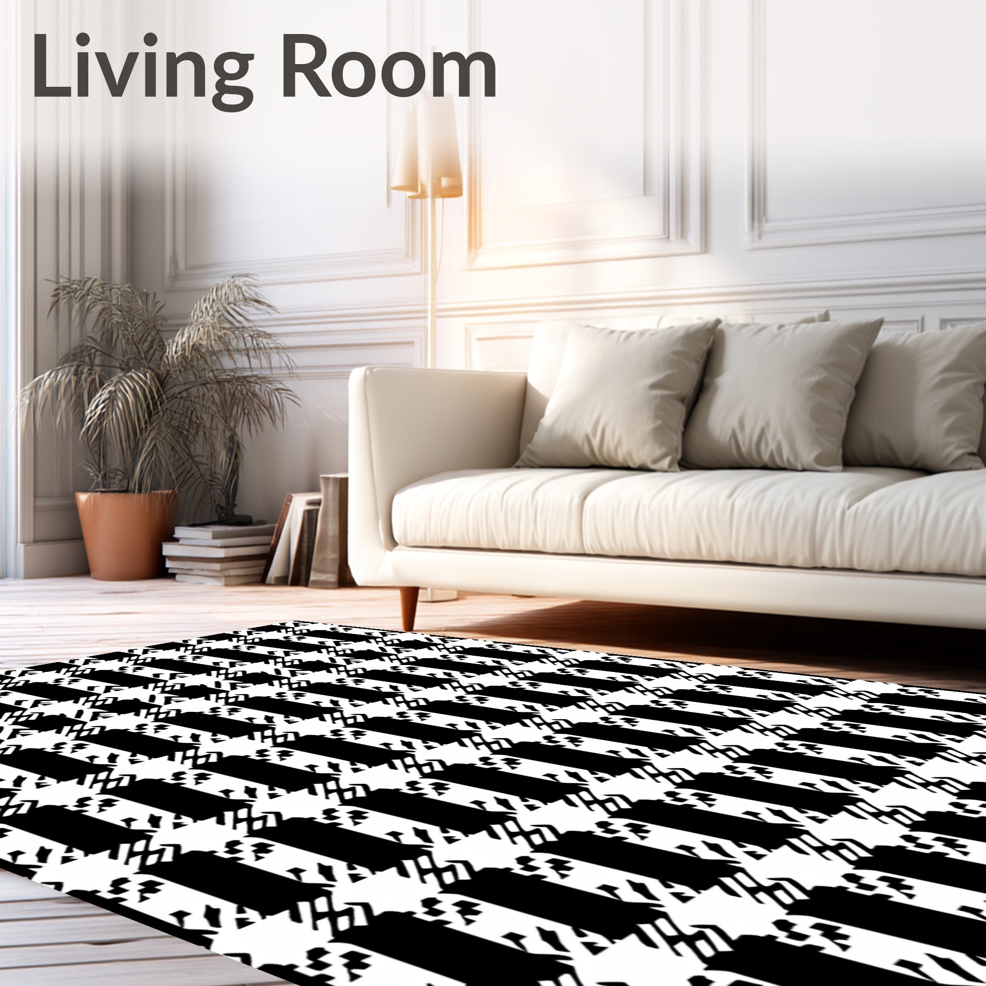 Classic Black White Houndstooth Pattern Rug