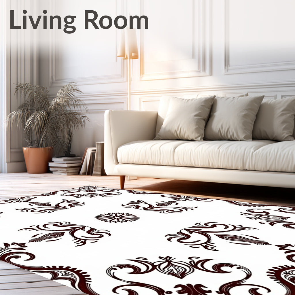 Ornate Scrollwork and Floral Motif Rug