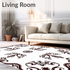 Ornate Scrollwork and Floral Motif Rug