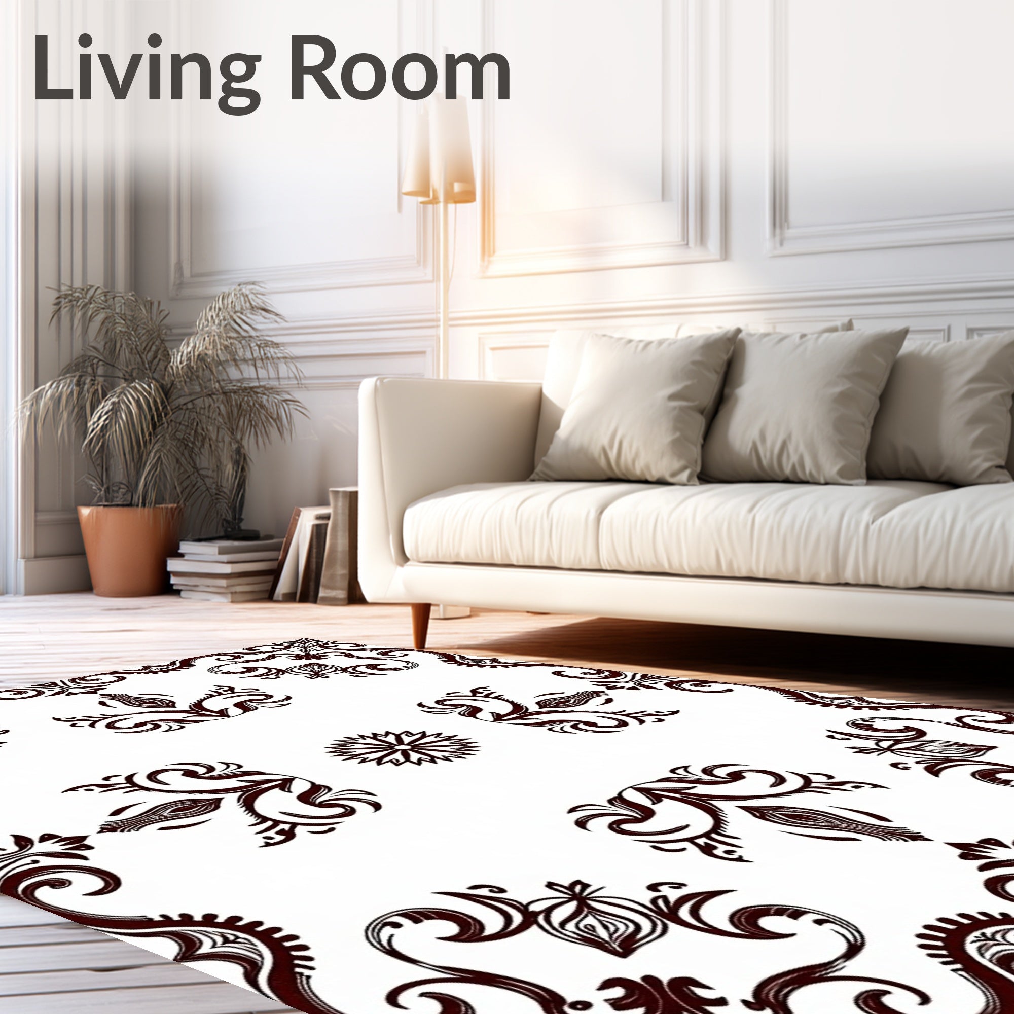 Ornate Scrollwork and Floral Motif Rug