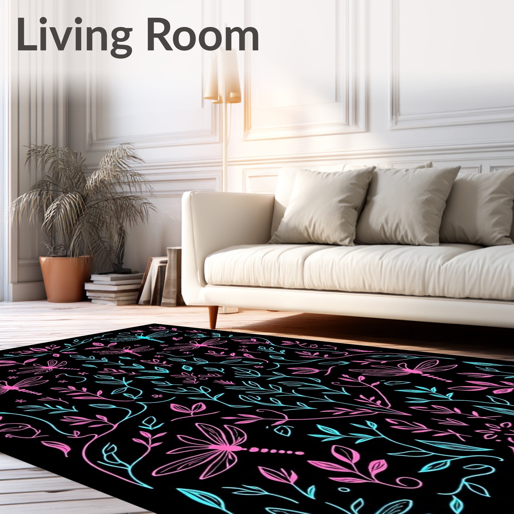 Artistic Dragonfly Leaf Pattern Rug